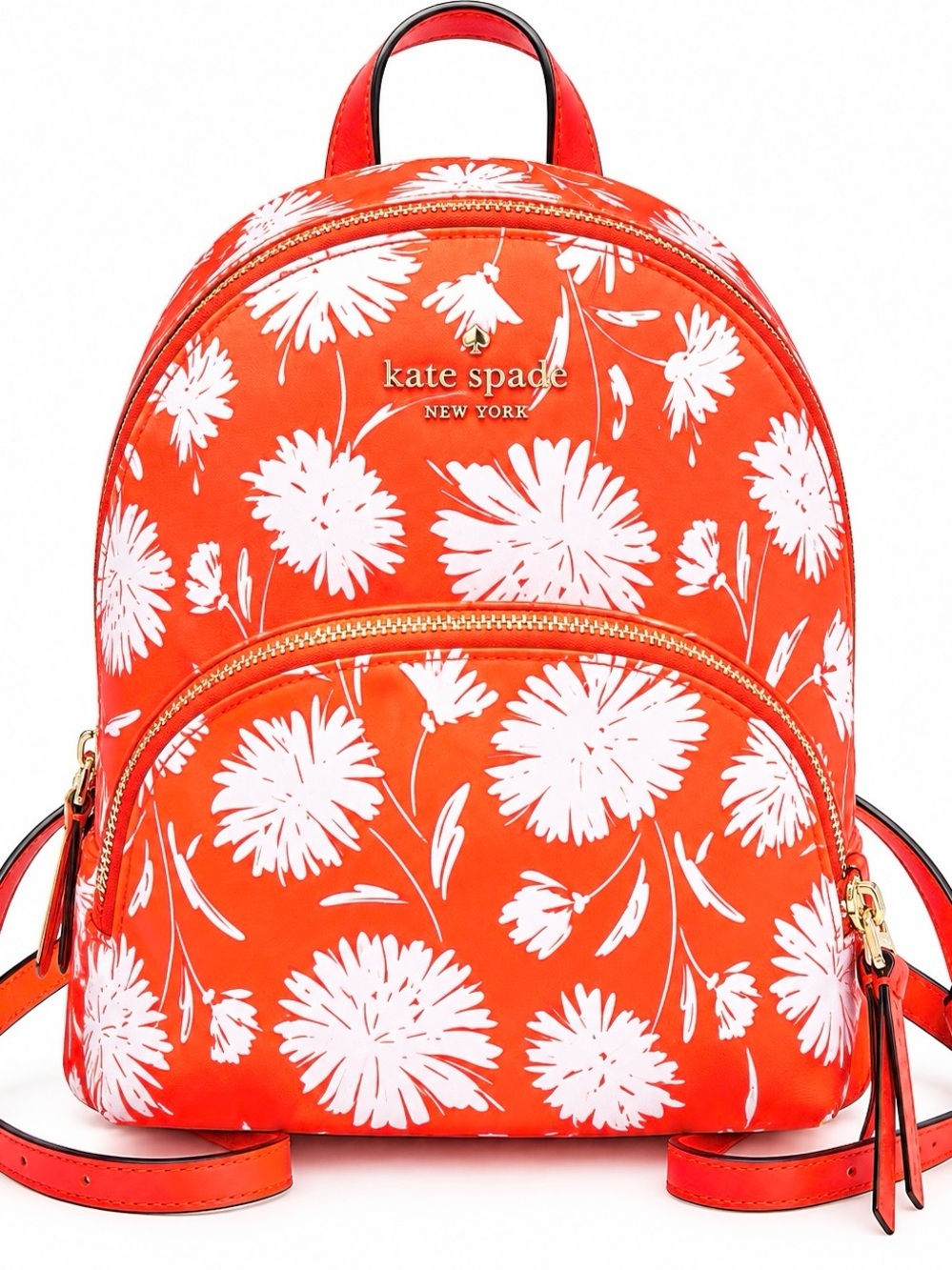 NWOT! Kate Spade Karissa Orange & White Nylon Floral Backpack - Picture 8 of 9